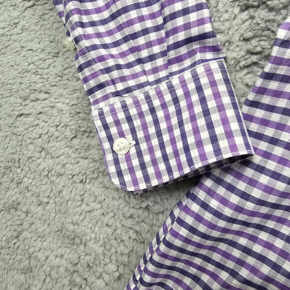 John Varvatos Men's Purple Check Lightweight Cotton Long Sleeve Size 17 34/35 - Picture 5 of 13